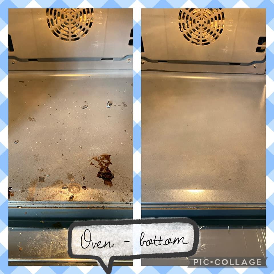 Before and after cleaning the bottom of the oven.