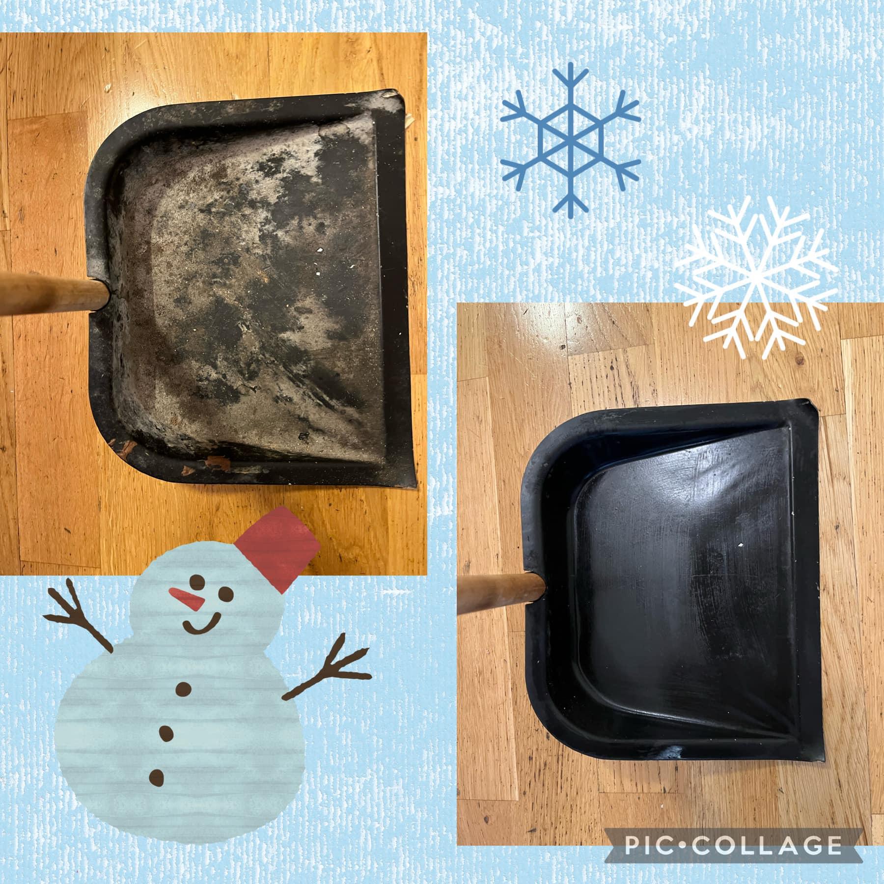 Before and after cleaning the black kitchen scoop.