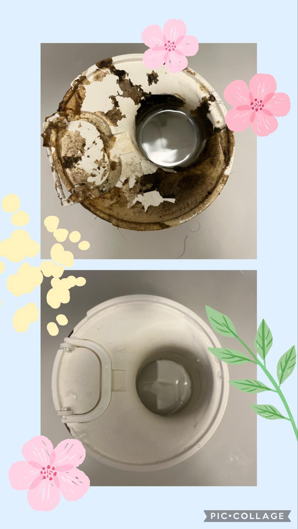 Before and after cleaning the dirty bathroom drain.